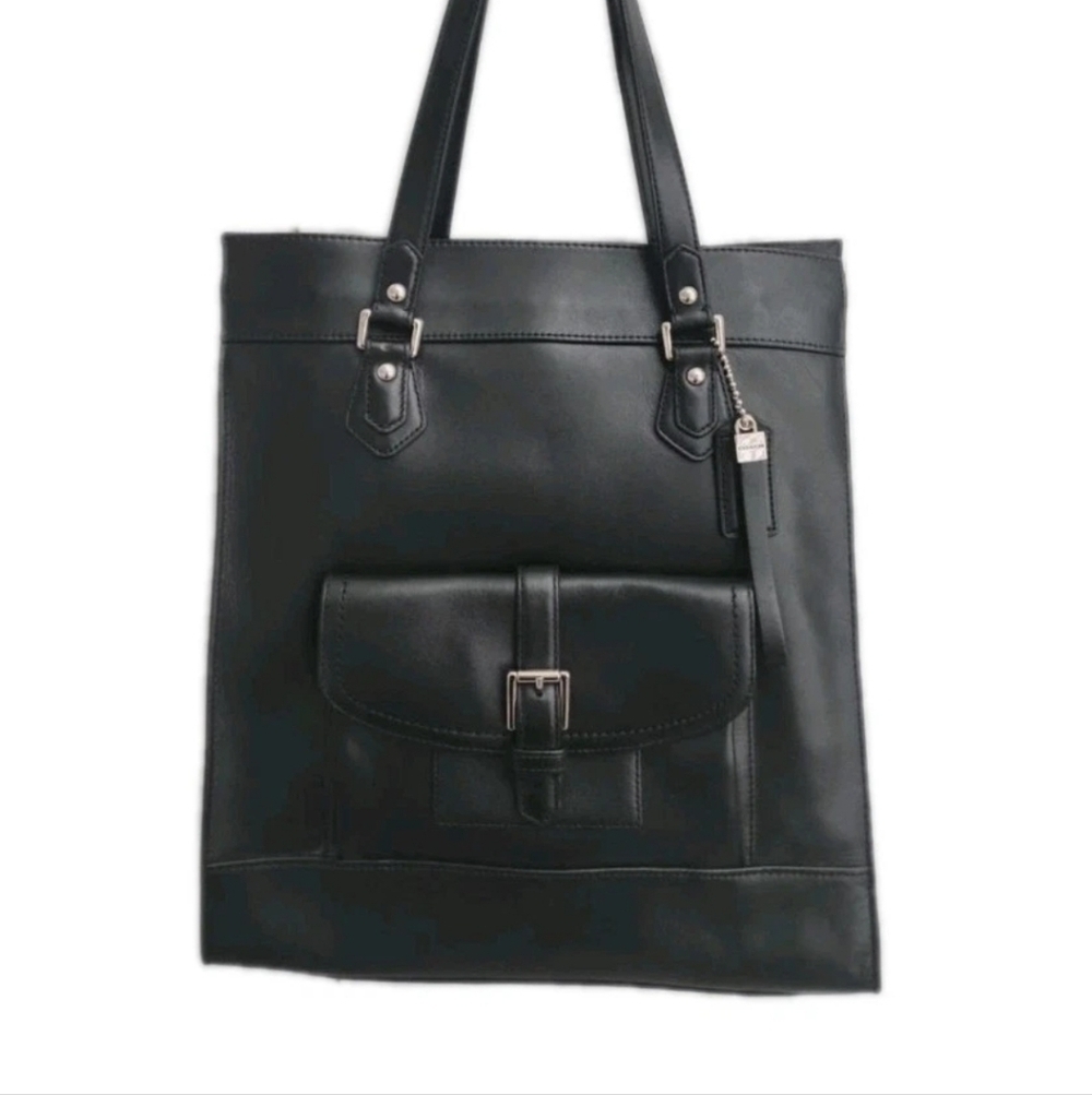 Coach Black Leather Tote with Front Pocket